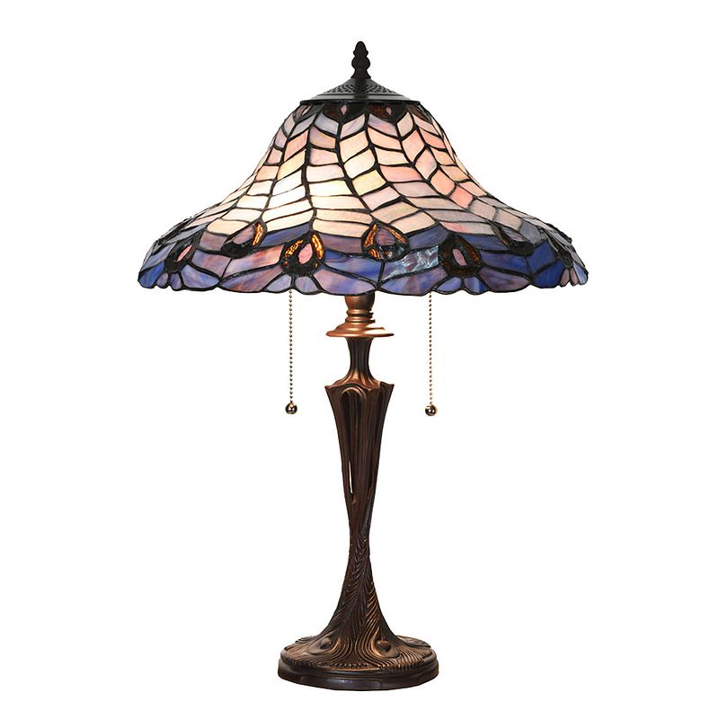 Foto van Lumilamp tiffany tafellamp ø 40x60 cm blauw paars glas tiffany bureaulamp blauw tiffany bureaulamp