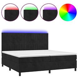 Foto van The living store boxspring beds - zwart fluwelen bed met led-verlichting - 203 x 200 x 118/128 cm - pocketvering matras