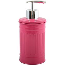 Foto van Msv zeeppompje/dispenser - industrial - metaal - fuchsia roze - 7.5 x 17 cm - 250 ml - zeeppompjes