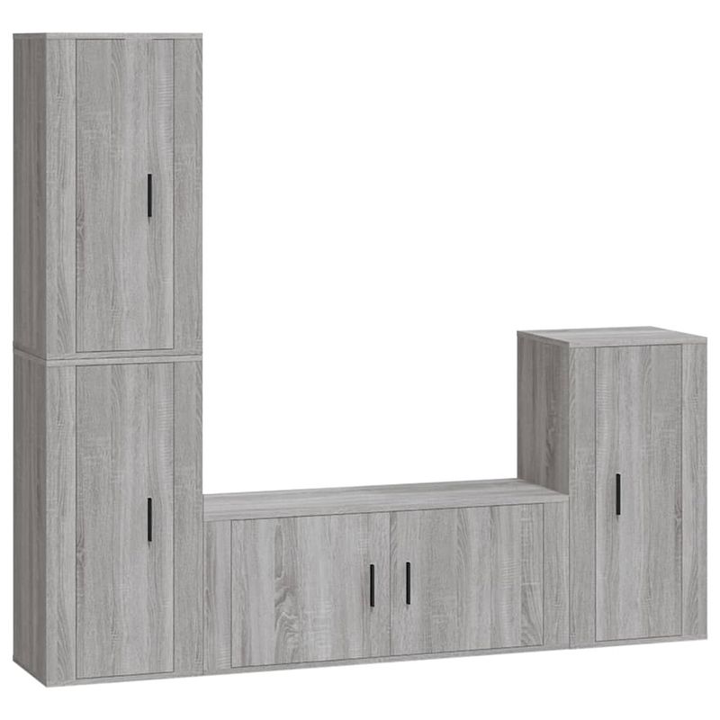 Foto van The living store tv-meubelset - klassiek - wandgemonteerd - grijs - bewerkt hout - 1x 100x34.5x40cm - 3x 40x34.5x80cm