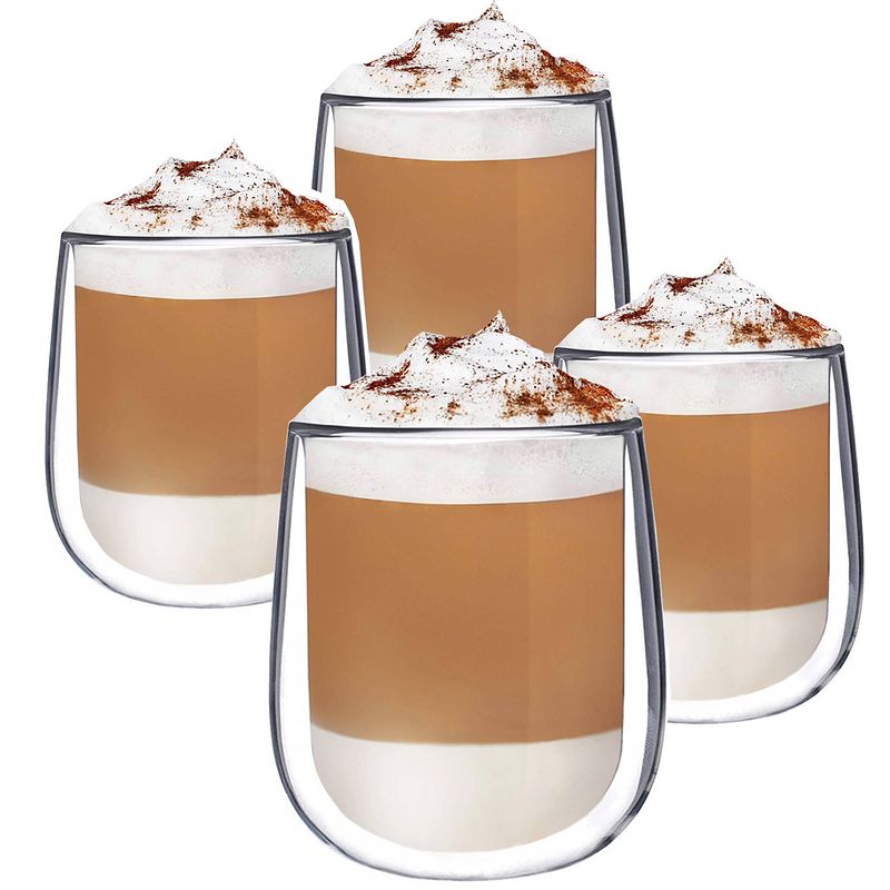 Foto van Luxe dubbelwandige koffieglazen - theeglazen - cappuccino glazen - theeglazen dubbelwandig - 250ml set van 4