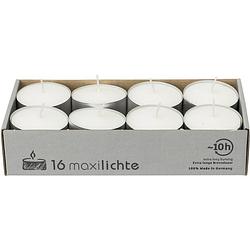 Foto van 16x maxi grote theelichten wit 10 branduren in doos - waxinelichtjes