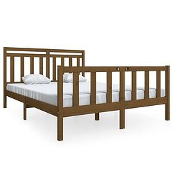 Foto van The living store bedframe king size - massief grenenhout - honingbruin - 205.5 x 156 x 100 cm - montage vereist