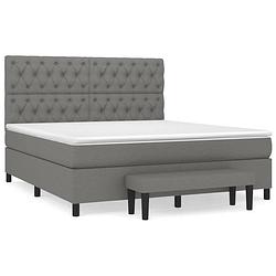 Foto van The living store boxspringbed donkergrijs 203x160x118/128 cm - pocketvering matras - multifunctioneel bankje