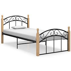 Foto van Vidaxl bedframe metaal en massief eikenhout zwart 90x200 cm