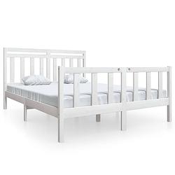 Foto van The living store bedframe - grenenhout - 205.5 x 166 x 100 cm - wit