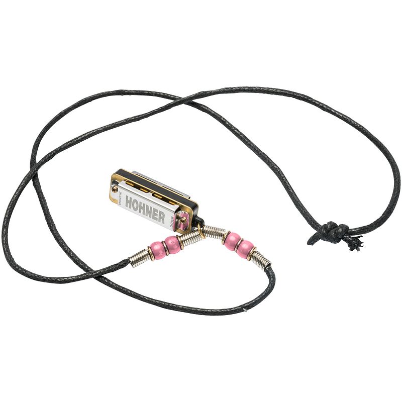 Foto van Hohner mini harmonica c met halsketting - roze