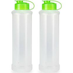 Foto van Drinkfles/waterfles/bidon - 2x - 1600 ml - transparant/groen - kunststof - drinkflessen