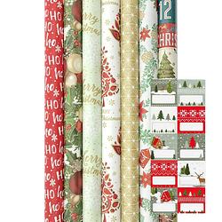 Foto van Premium assortiment luxe kerstpapier inpakpapier cadeaupapier - 200 x 70 cm - 5 rollen 1 - 5 rollen inclucief naamlabels