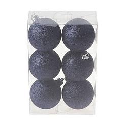 Foto van 6x kunststof kerstballen glitter donkerblauw 6 cm kerstboom versiering/decoratie - kerstbal