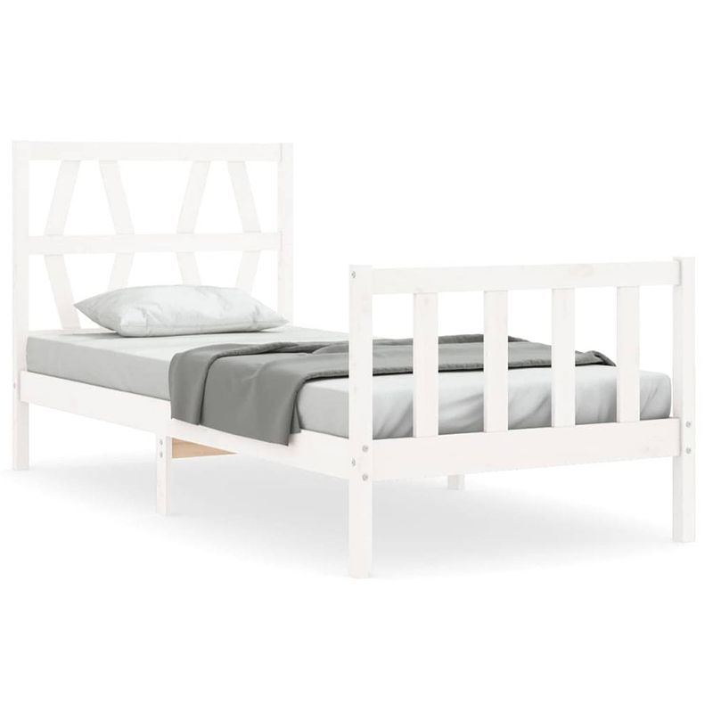 Foto van The living store bed frame grenenhout - wit - 205.5 x 95.5 x 100 cm - multiplex lattenbodem