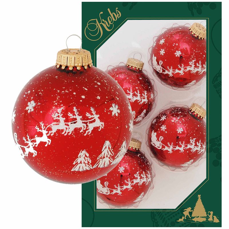 Foto van 16x luxe rode glazen kerstballen met rendier opdruk 7 cm kerstversiering - kerstbal