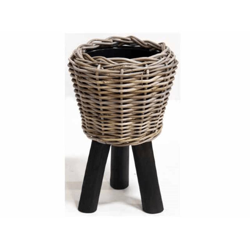 Foto van Van der leeden - 2 stuks bloempot drypot wooden legs black 27x42 cm