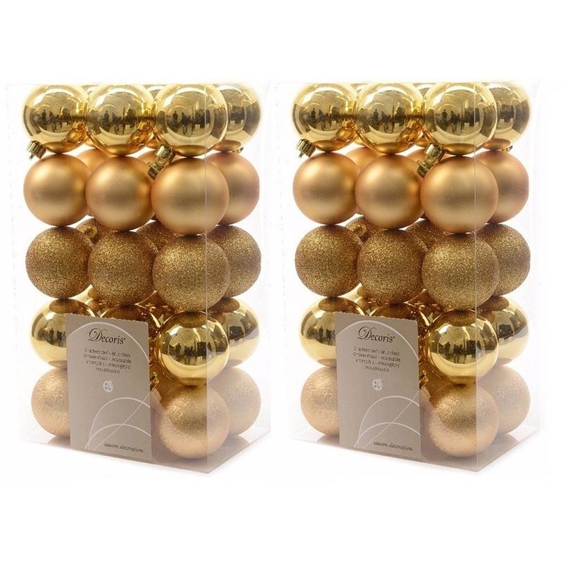 Foto van 60x kunststof kerstballen mix goud 6 cm kerstboom versiering/decoratie - kerstbal