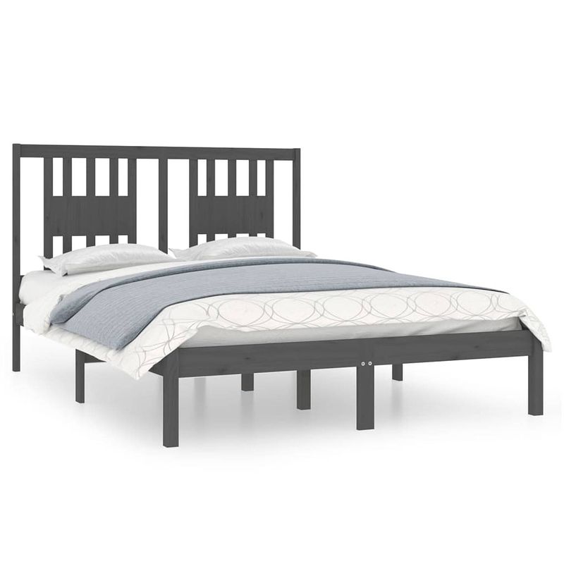 Foto van The living store klassiek bedframe - grijs - 195.5 x 126 x 100 cm - massief grenenhout