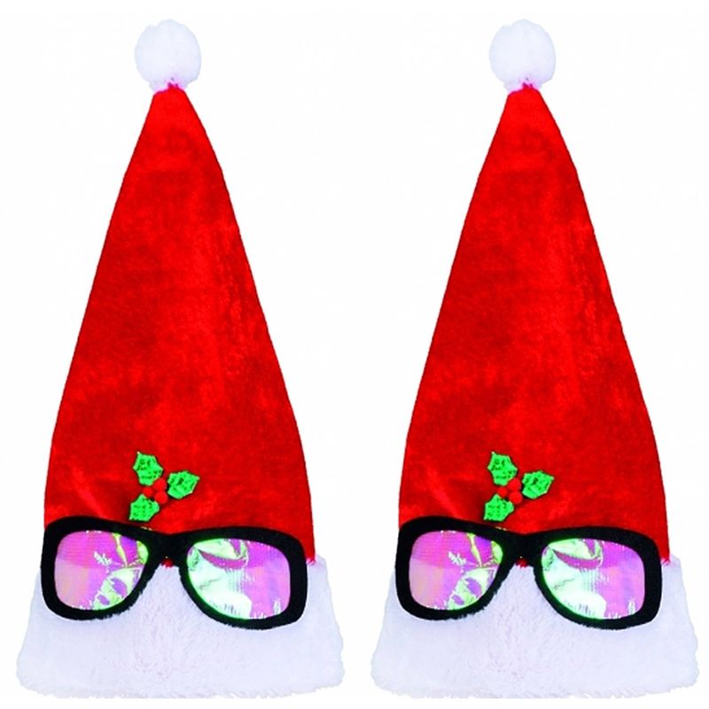 Foto van 2x stuks fun kerstmuts volwassenen met bril opdruk - kerstmutsen