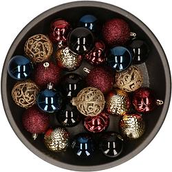 Foto van Kerstballen 37x stuks goud/blauw/rood/zwart kunststof 6 cm - kerstbal