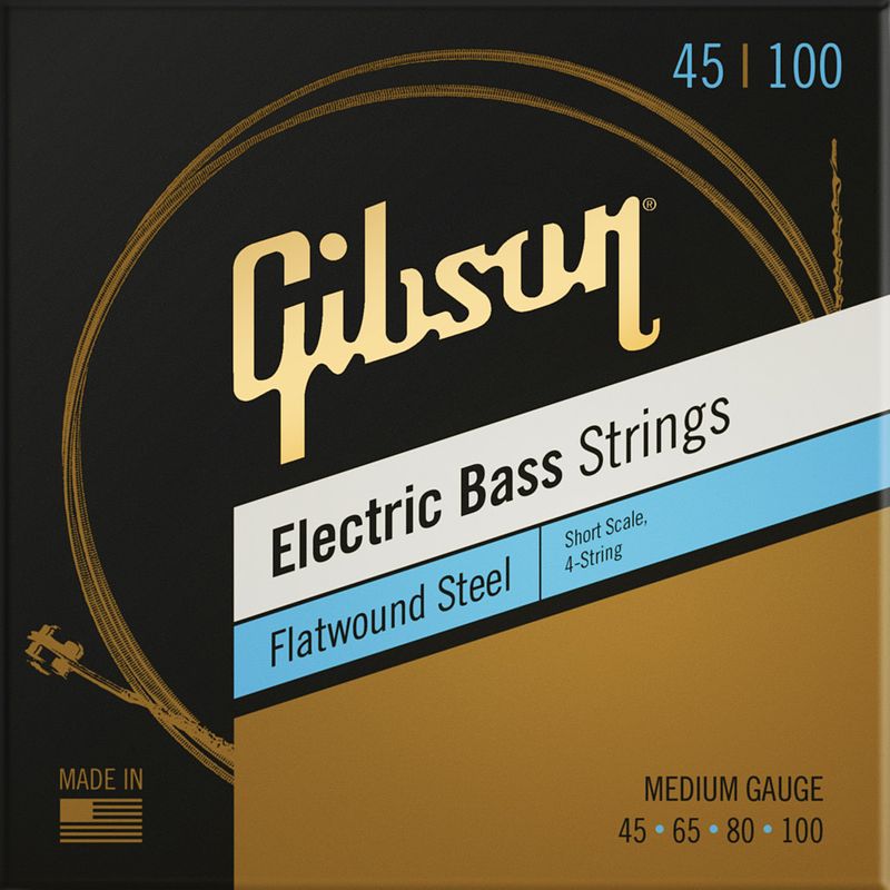 Foto van Gibson flatwound steel short scale medium snarenset voor elektrische basgitaar