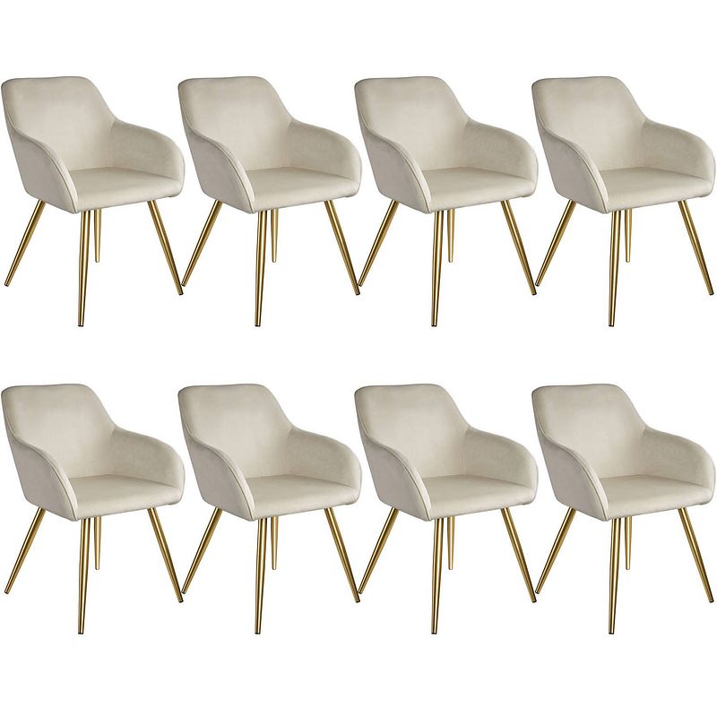 Foto van Tectake - set van 8 stoelen marilyn fluweellook - creme/goud - 404904