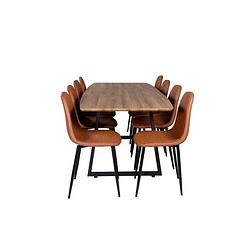 Foto van Incanabl eethoek eetkamertafel uitschuifbare tafel lengte cm 160 / 200 el hout decor en 8 polar eetkamerstal pu