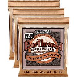 Foto van Ernie ball 3543 earthwood custom medium phosphor bronze 12,5-56 snaren voor westerngitaar (3 sets)