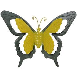 Foto van Mega collections tuin/schutting decoratie vlinder - metaal - groen - 24 x 18 cm - tuinbeelden