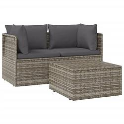 Foto van Vidaxl 3-delige loungeset met kussens poly rattan grijs