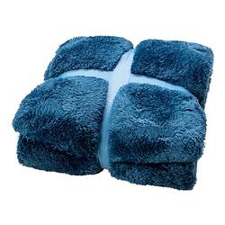 Foto van Wicotex-plaid-deken-fleece plaid fluff blauw 150x200cm-zacht en warme fleece deken.