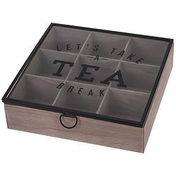 Foto van Houten theedoos bruin tea break 9-vaks 25 cm - theedozen/theekisten van hout 25 cm
