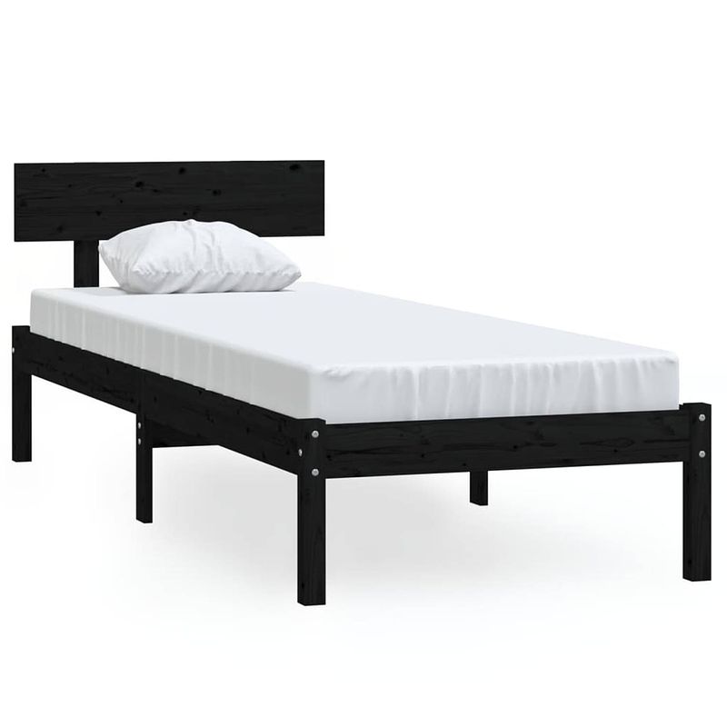 Foto van The living store houten bedframe - eenpersoonsbed - 90x200 cm - massief grenen - zwart