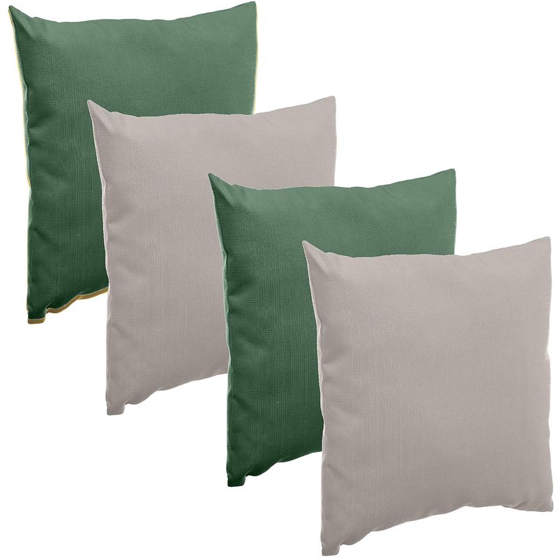 Foto van Bank/sier/tuin kussens voor binnen/buiten set 4x stuks emerald groen/taupe 40 x 40 cm - sierkussens