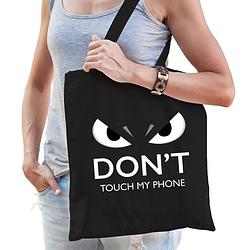 Foto van Dont touch telefoon cadeau katoenen tas zwart voor volwassenen - feest boodschappentassen