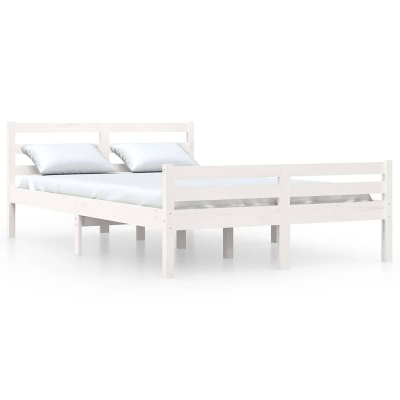 Foto van The living store bedframe massief grenenhout - wit - 195.5 x 145.5 x 69.5 cm - geschikt voor matras 140 x 190 cm