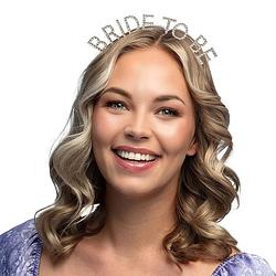 Foto van Boland diadeem/tiara bride to be - 1x - rosegoud - metaal -a  23 x 17 cm - glitterletters - verkleedhoofddeksels