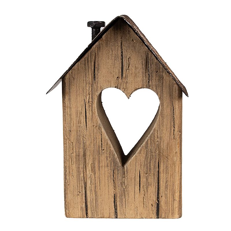 Foto van Clayre & eef decoratie beeld huis 16 cm bruin hout hart bruin