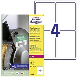 Foto van Avery-zweckform l7915-40 99.1 x 139 mm polyethyleen folie wit 160 stuk(s) permanent universele etiketten laser 40 vel din a4