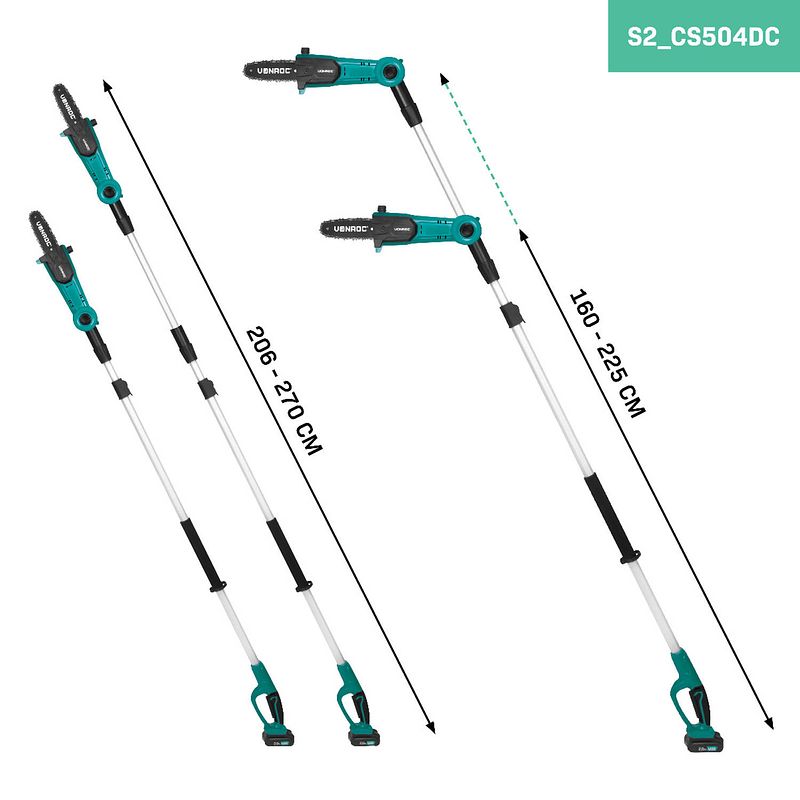 Foto van Vonroc telescopische accu kettingzaag 20v - 2.0ah - 200 tot 260 cm. incl. 2x accu en snellader