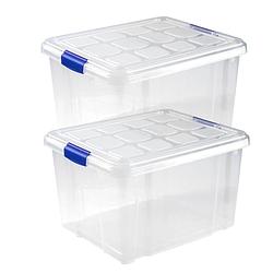 Foto van 2x stuks opslagboxen/bakken/organizers met deksel 25 liter 42 x 36 x 25 cm transparant - opbergbox