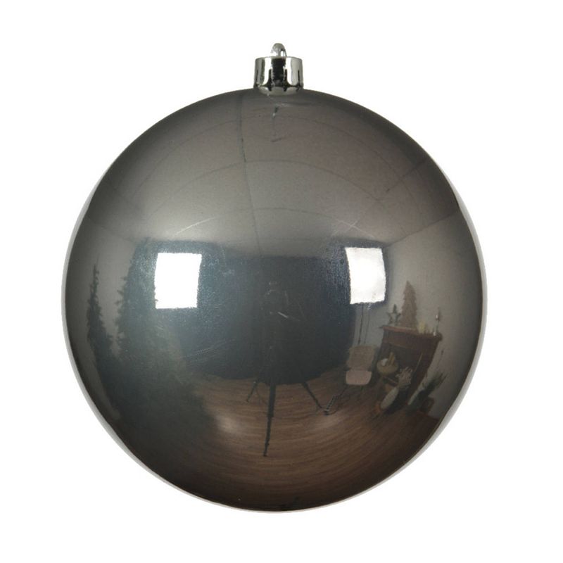 Foto van 1x stuks grote kunststof kerstballen antraciet (warm grey) 14 cm glans - kerstbal