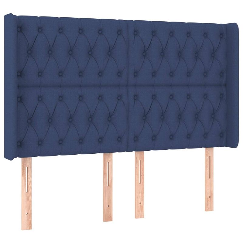 Foto van Vidaxl hoofdbord met randen 147x16x118/128 cm stof blauw