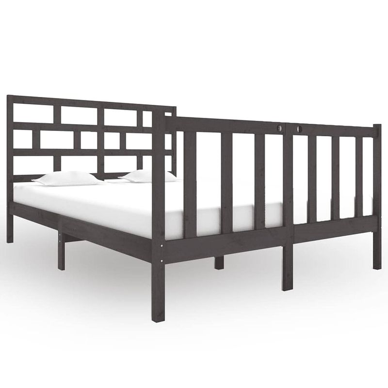 Foto van The living store bedframe - grenenhout - grijs - 195.5 x 125.5 x 69.5 cm - 120 x 190 cm - montage vereist