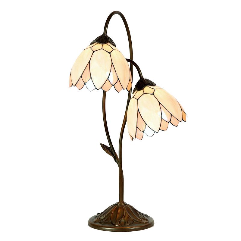 Foto van Clayre & eef tiffany tafellamp 2-lichts uit de lily serie - bruin, ivory - ijzer, glas