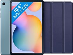 Foto van Samsung galaxy tab s6 lite (2022) 64gb wifi blauw + just in case tri-fold book case blauw