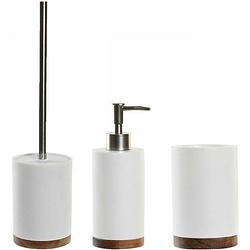 Foto van Toiletborstel met houder 41 cm en zeeppompje 300 ml keramiek/metaal - toiletborstels