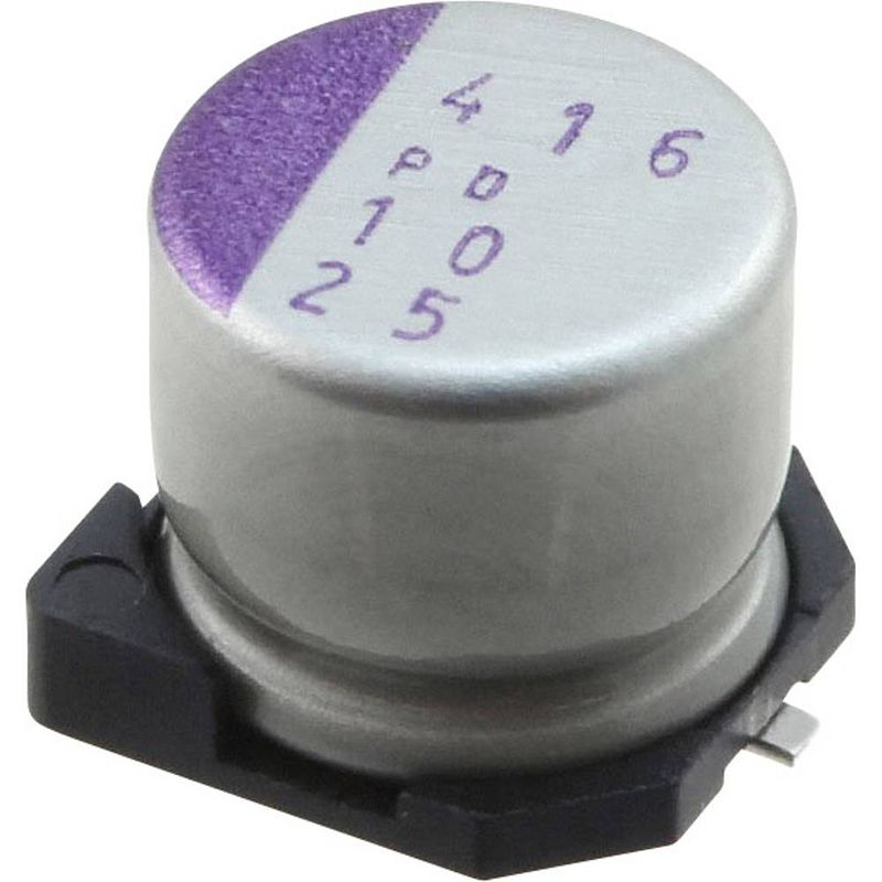 Foto van Panasonic elektrolytische condensator smd 10 µf 25 v 20 % (ø) 6.3 mm 25 stuk(s)