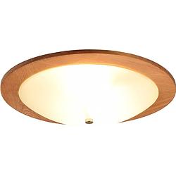 Foto van Led plafondlamp - plafondverlichting - trion palan - e27 fitting - 2-lichts - rond - mat bruin - hout