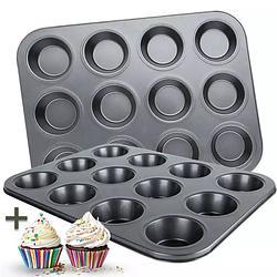 Foto van Coock - muffin bakvorm met 12 cupcake vormpjes - non stick incl. papieren vormpjes & e-book