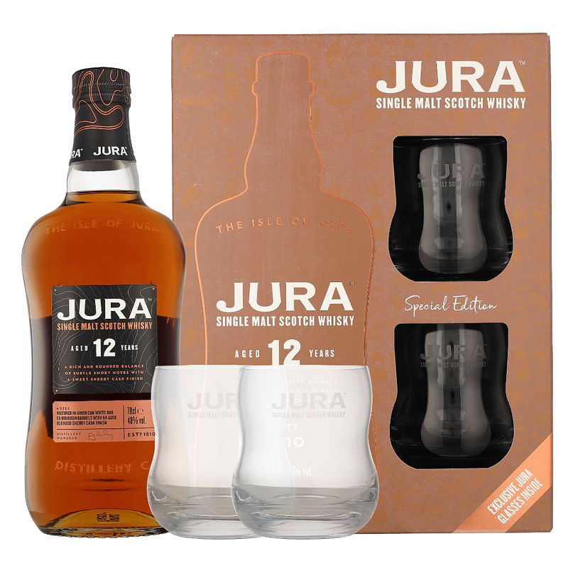 Foto van Isle of jura 12 years + 2 glazen 70cl whisky
