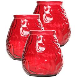 Foto van Set van 3x stuks rode lowboy buiten tafel sfeer kaarsen 10 cm 40 branduren in glas - waxinelichtjes
