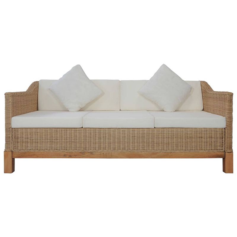 Foto van The living store rattan bank - 171 x 78 x 74 cm - natuurlijk rattan - met verwijderbare kussenhoezen